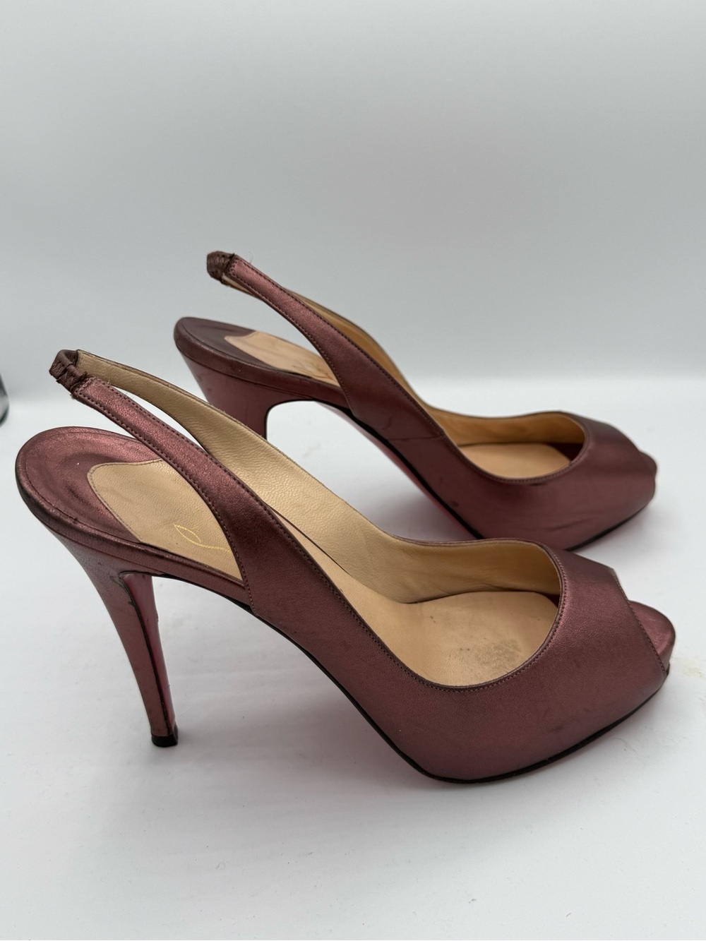 Christian Louboutin Rose Satin Slingback Peep-Toe Heels